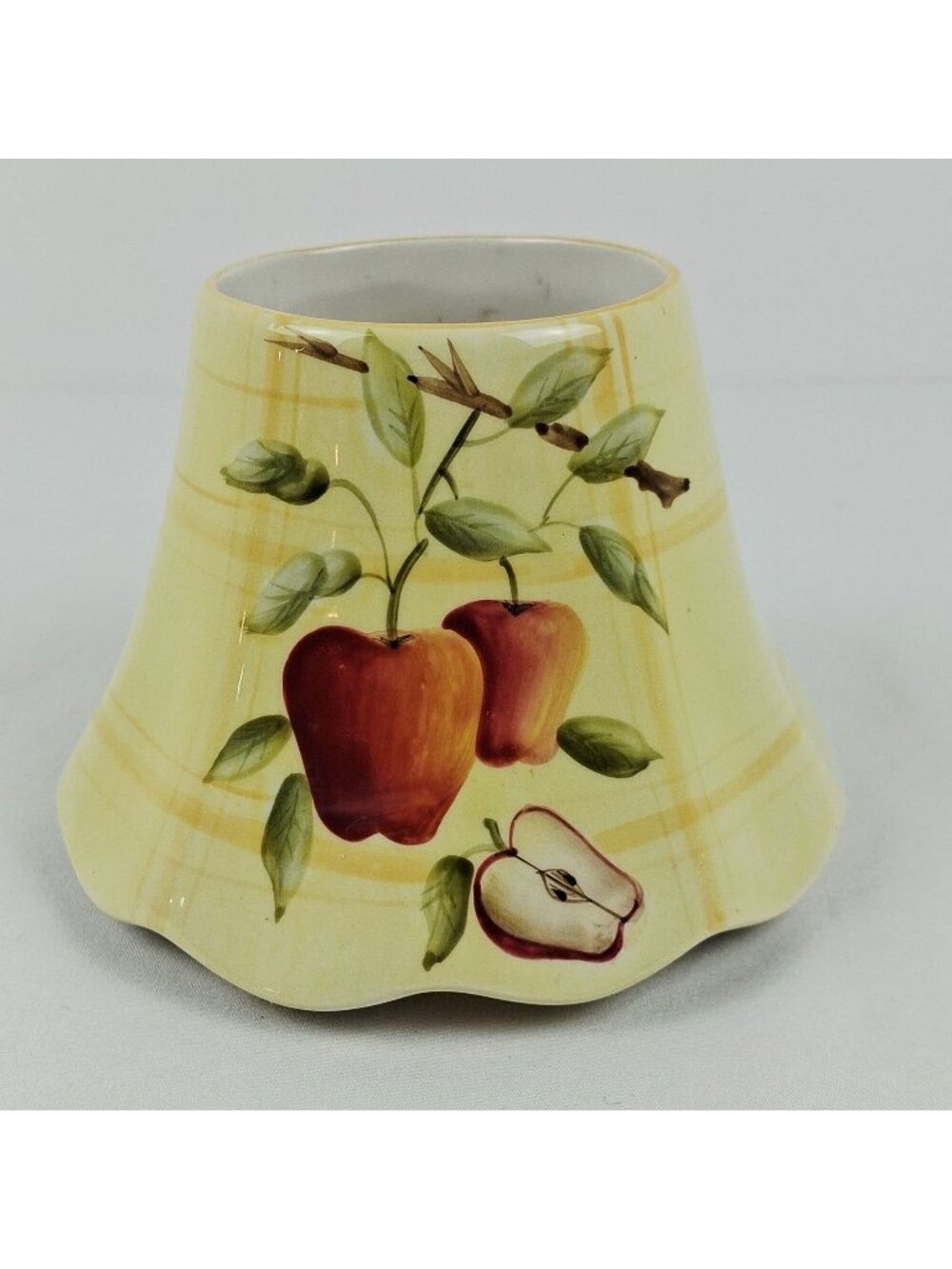 Apple Design Hand-Painted Butter Yellow Plaid Ceramic Candle Topper Home Interio